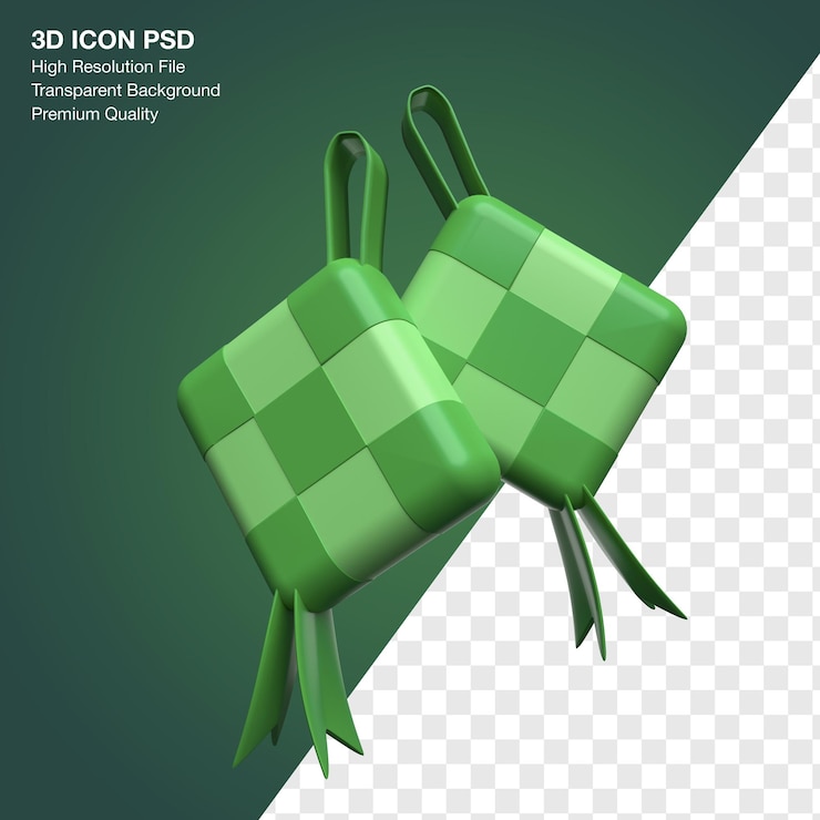 PSD rappresentazione 3d dell'icona dell'alimento ketupat tradizionale del ramadan