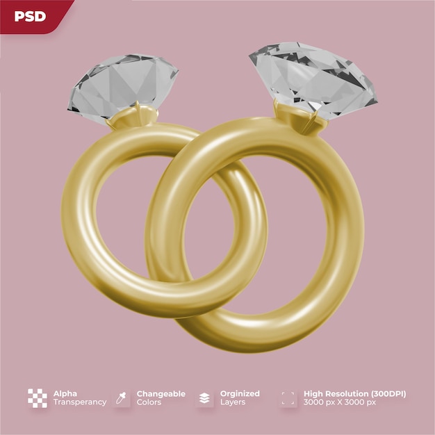 Rappresentazione 3d dell'icona di un anello di coppia di San Valentino