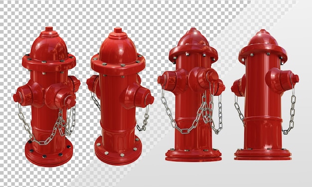 Rappresentazione 3d della vista prospettica dell'idrante rosso lucido