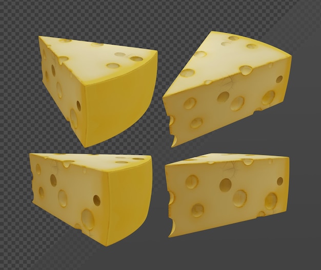 Rappresentazione 3d di un pezzo di formaggio con un foro nella vista prospettica