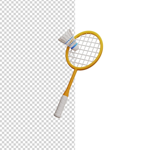 PSD raqueta de bádminton con un volante raqueta deporte 3d render icono aislado fondo blanco