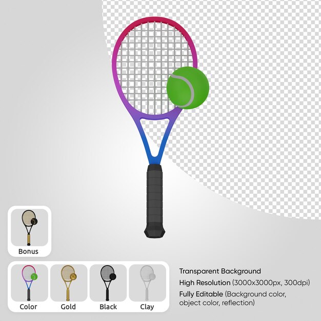 PSD raqueta de tenis 3d con pelota