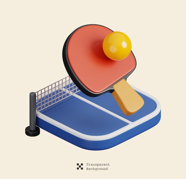 Raqueta de tenis de mesa con pelota bate de ping pong aislado Ícono de símbolo de deportes y juegos Rendering 3D