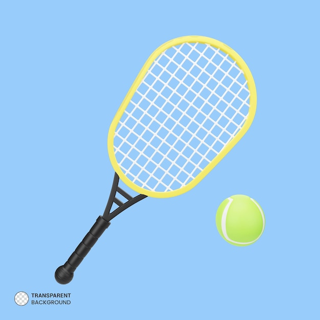 PSD raqueta de tenis, y, pelota, icono, aislado, 3d, render, ilustración