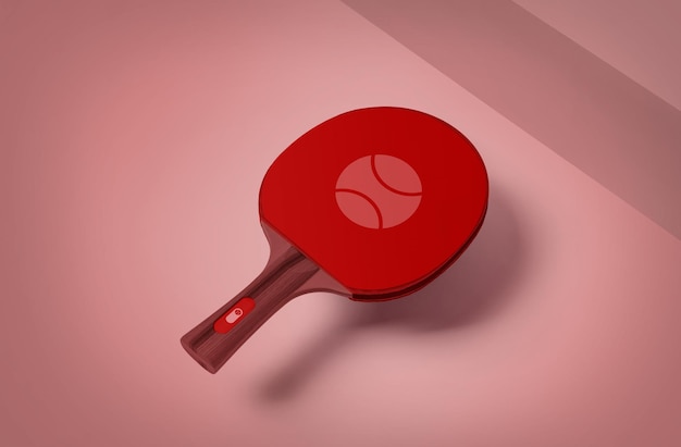 una raqueta de tenis roja con una pelota de tenis en ella