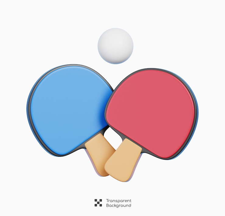 PSD raquete de tênis de mesa com bola de pingue-pongue isolada bens e equipamentos de jogos esportivos ícone 3d rendering