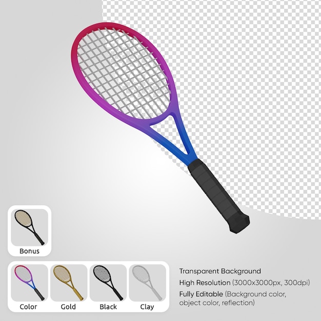 PSD raquette de tennis 3d