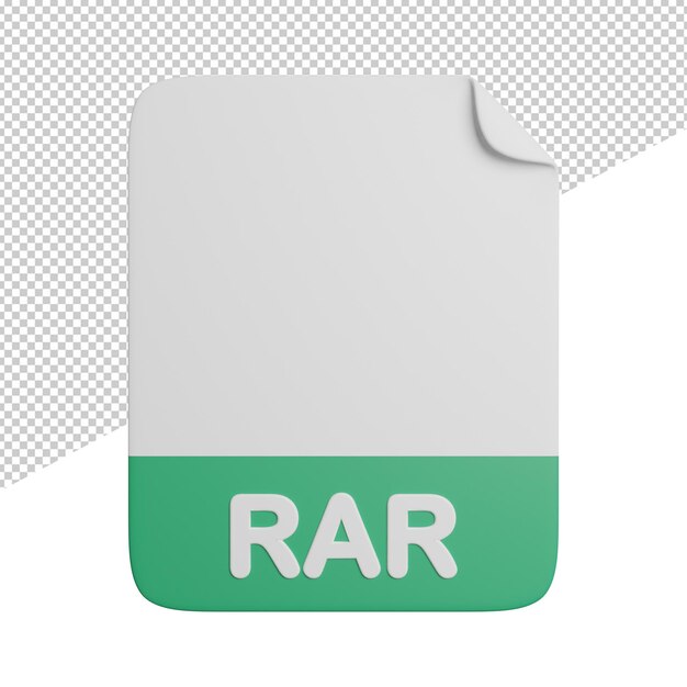 RAR-Dokumentdatei Vorderansicht 3D-Rendering-Symboldarstellung auf transparentem Hintergrund