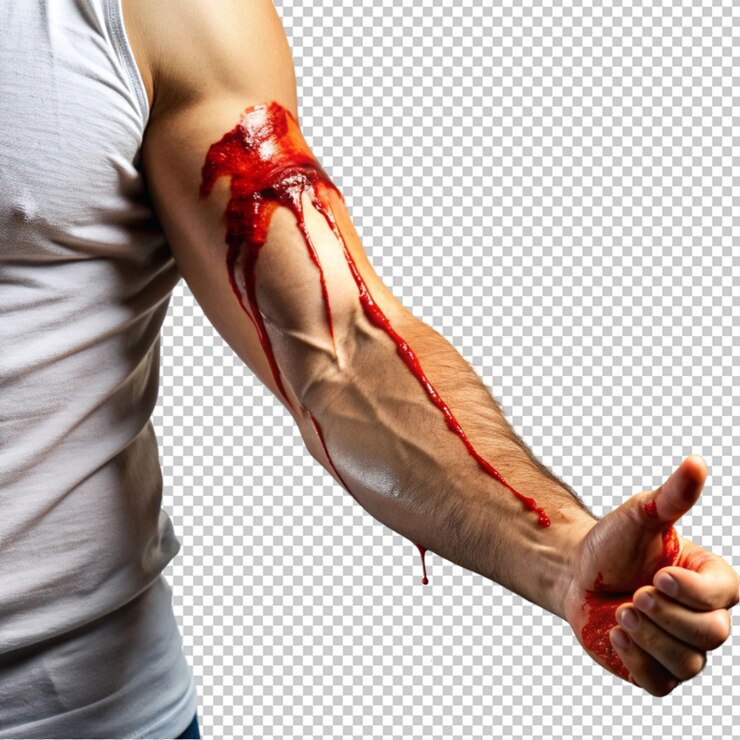 PSD rasguño con sangre corriendo por el brazo del hombre