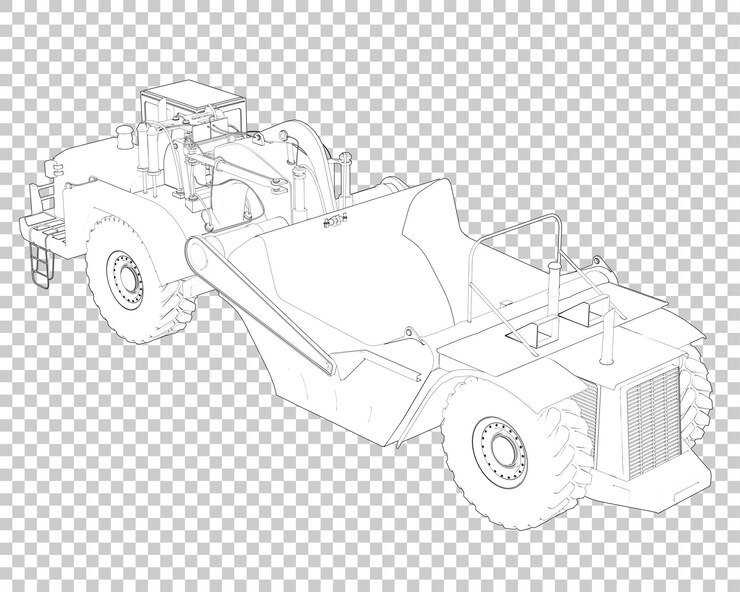 PSD raspador de tractor de ruedas sobre fondo transparente ilustración de renderizado 3d