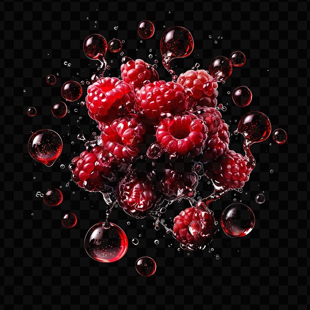 PSD raspberry oil squirt from above with oil harlequin design oi transparente png isolado clipart psd (em inglês)