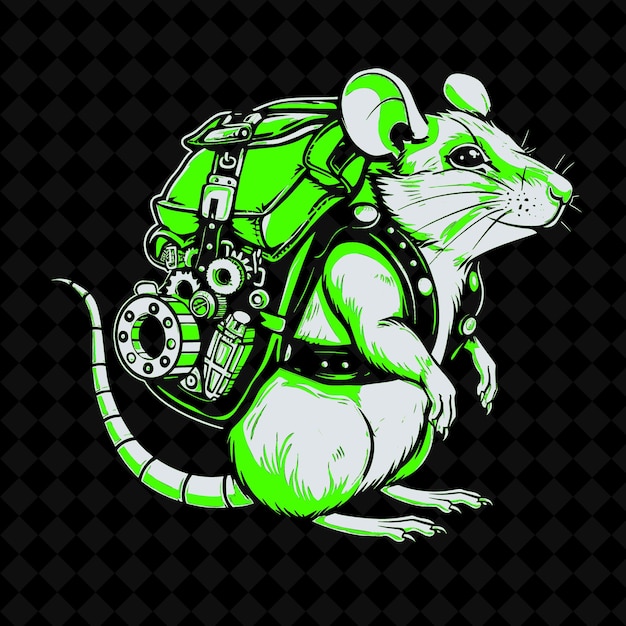 PSD rata inteligente con una cola mecánica y una mochila llena de engranajes colecciones de esquemas de mascotas de animales