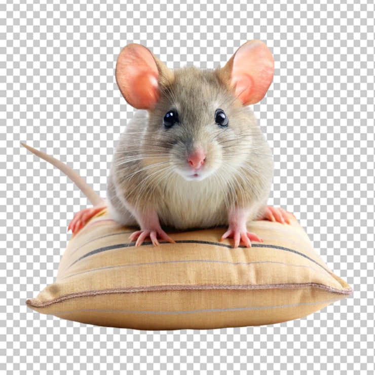 PSD rato com almofada em fundo transparente