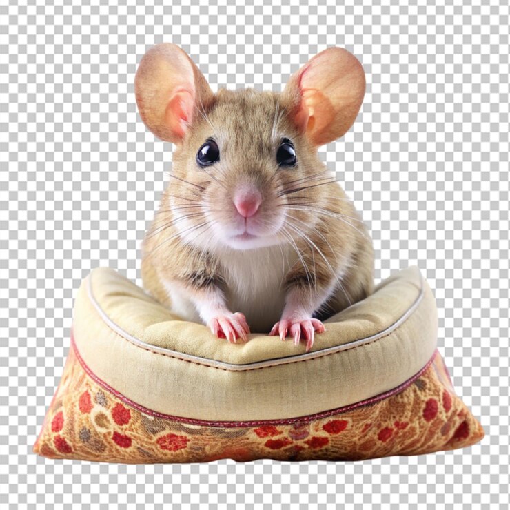 PSD rato com almofada em fundo transparente