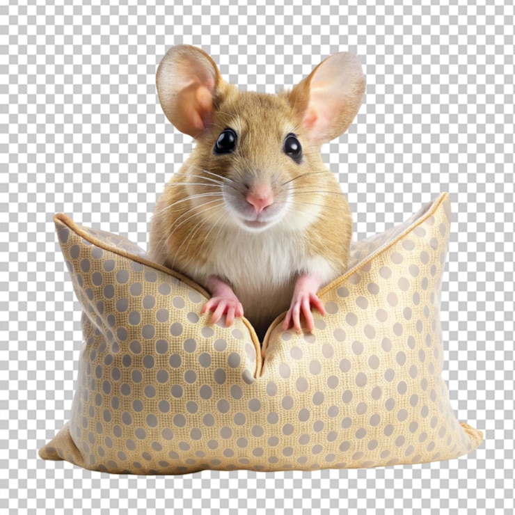PSD rato com almofada em fundo transparente
