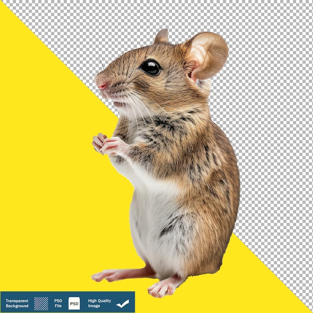 PSD rato curioso sentado en las patas traseras imagen de un roedor encantador