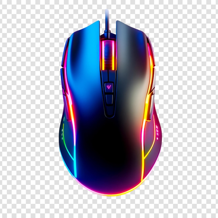 PSD rato de jogos de alta tecnologia com iluminação rgb vibrante em um fundo transparente