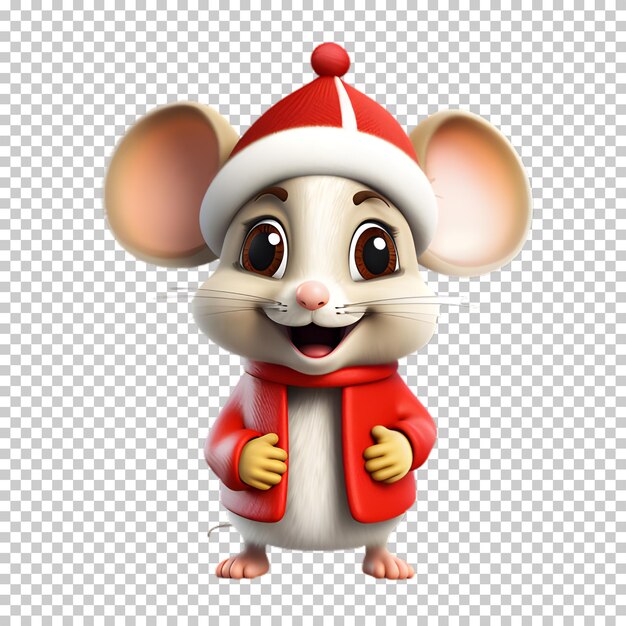 PSD rato engraçado bonito usando chapéu de papai noel para o fundo transparente de natal