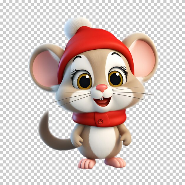 Rato engraçado bonito usando chapéu de papai noel para o fundo transparente de natal