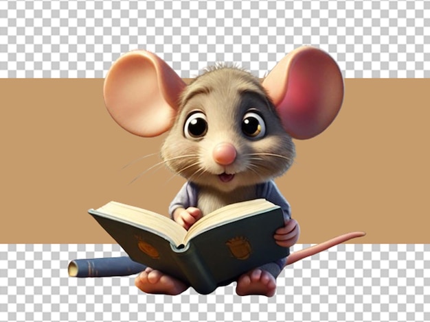 PSD el ratón 3d leyendo un libro concepto del día mundial de la lectura