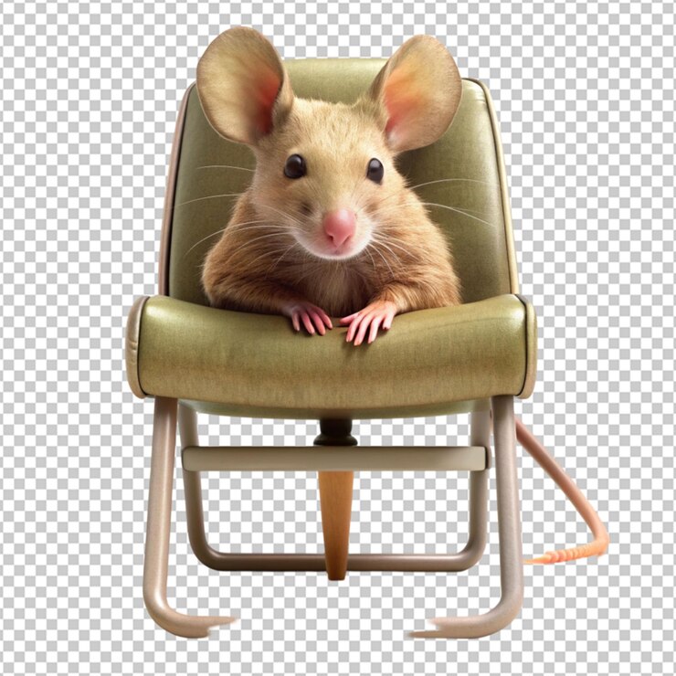 PSD un ratón cansado descansando en una silla