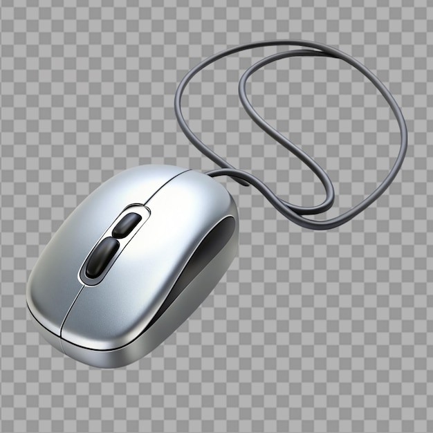 ratón de computadora con alambre en fondo transparente
