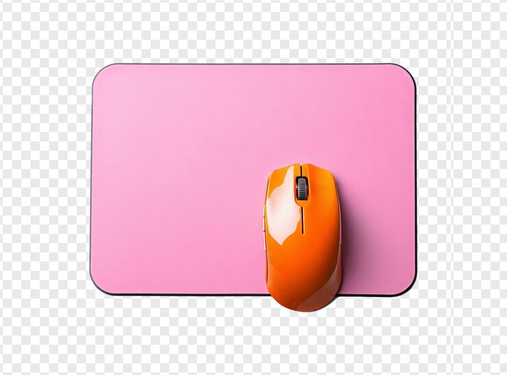 PSD un ratón de computadora está en una bandeja rosa