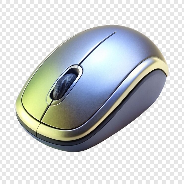 PSD ratón de computadora con una luz aislada en un fondo transparente
