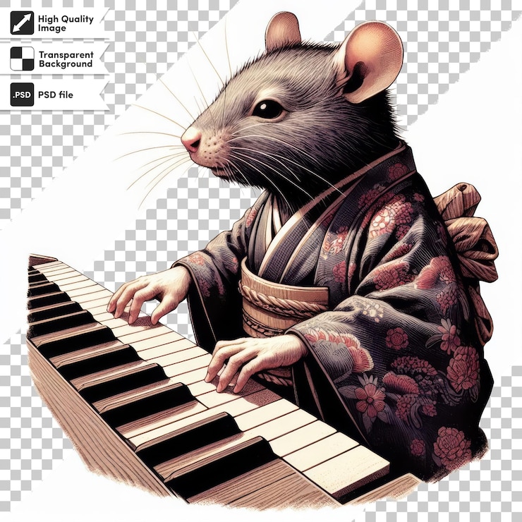 PSD un ratón está jugando en un teclado con un ratón en el fondo
