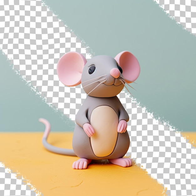 PSD ratón gris hecho de plastilina sobre un fondo transparente de pie de lado