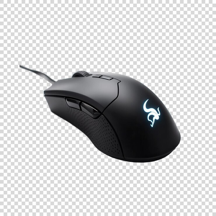 PSD ratón de juego con cable en fondo transparente