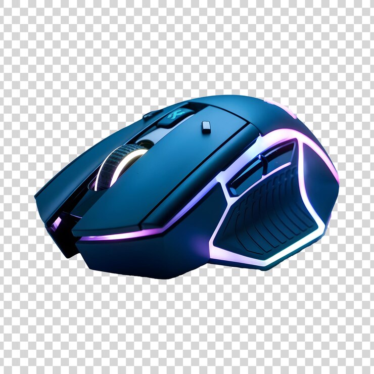 PSD un ratón de juego de computadora con una luz aislada en un fondo transparente