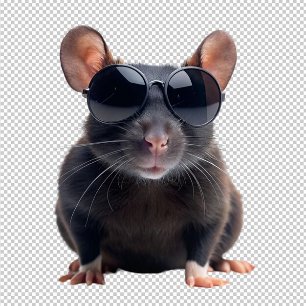 PSD ratón lindo con gafas en un fondo transparente