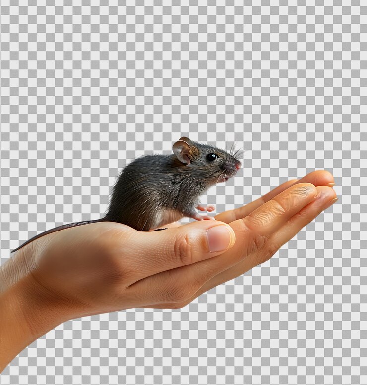 PSD el ratón en la mano sobre un fondo transparente