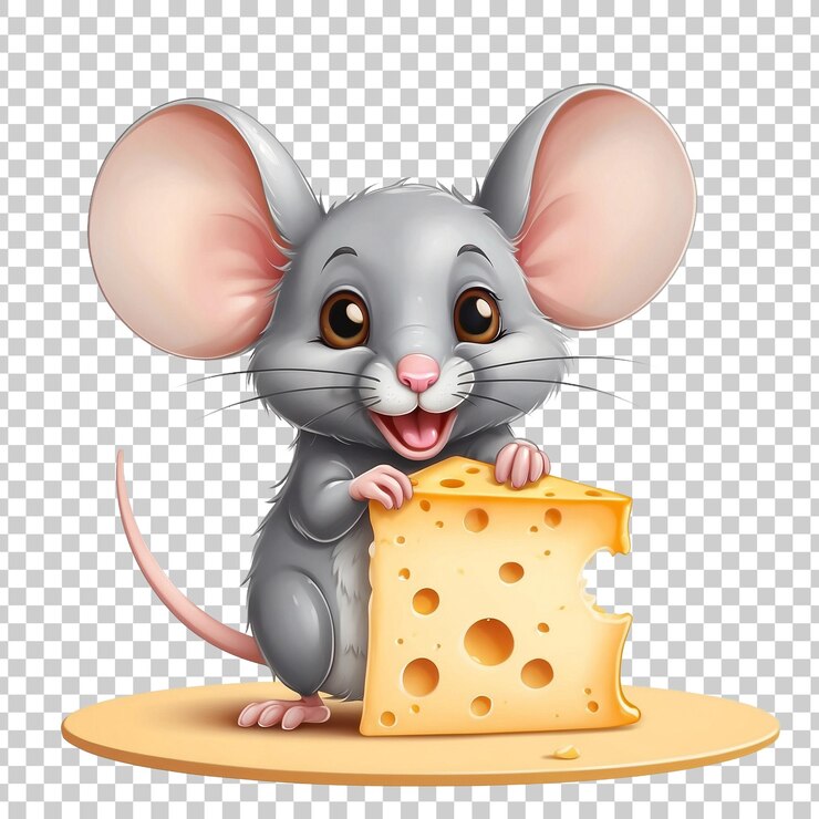 PSD un ratón con un pedazo de queso en la boca