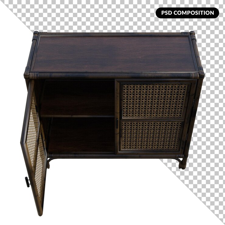 PSD rattan sideboard aislado en 3d