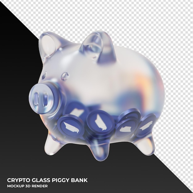 Ravencoin RVN Sparschwein aus Glas mit Kryptomünzen 3D-Darstellung
