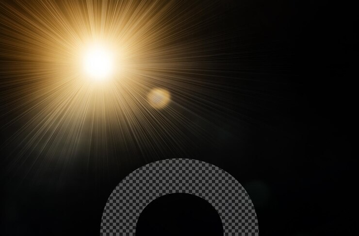 PSD un rayo brillante de luz brillando sobre un fondo transparente