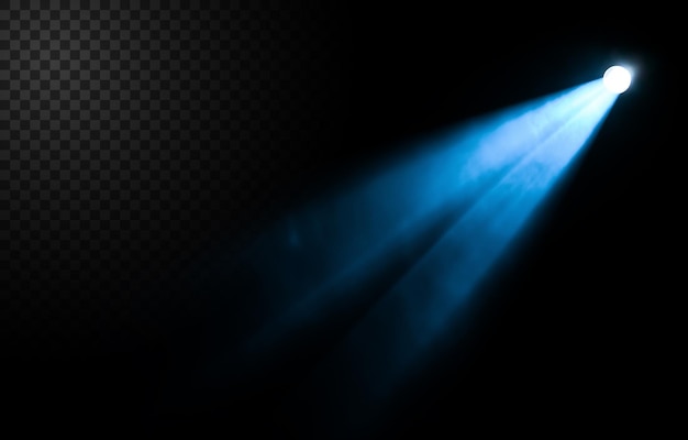 Rayo de reflector azul en la oscuridad
