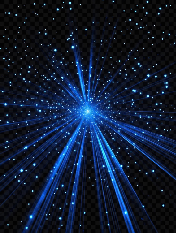 PSD rayos de luz azul que irradian hacia afuera desde el centro sobre un fondo transparente