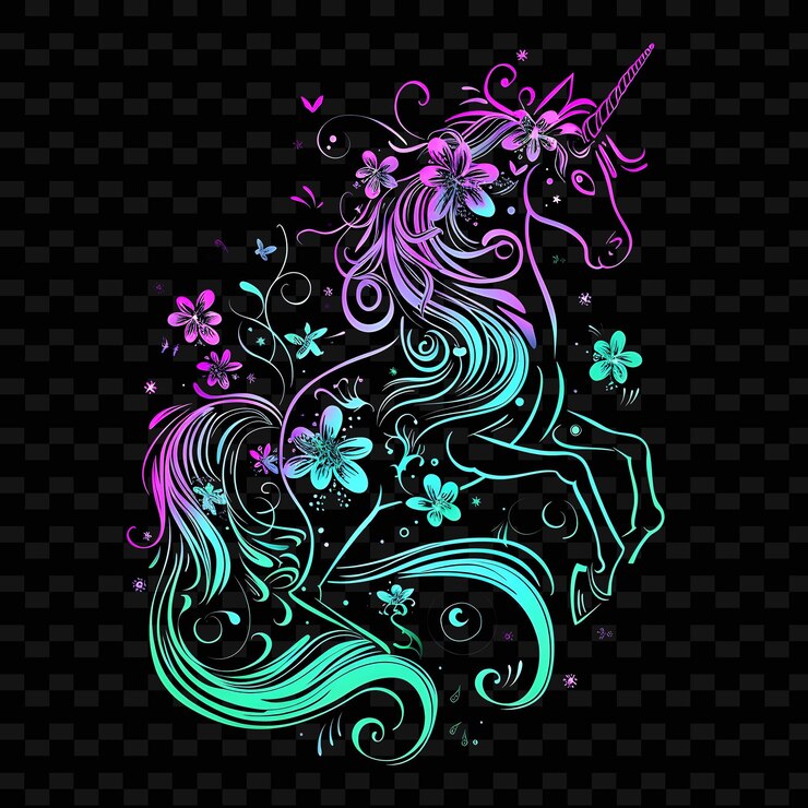 PSD rayos de luz radiantes que dan forma a un unicornio místico con neón png diseños artísticos creativos de línea de neón
