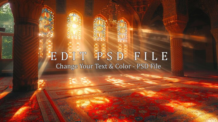 PSD los rayos de sol iluminan el interior de una mezquita