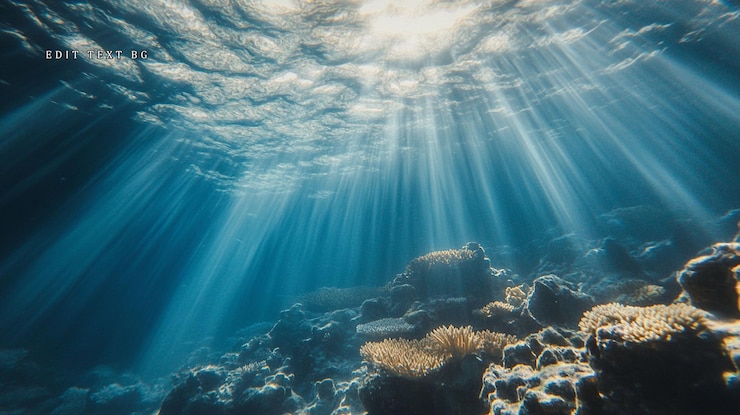 PSD los rayos solares submarinos iluminan el vibrante arrecife de coral 1