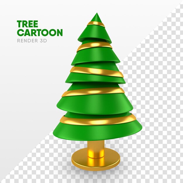 Árbol de Navidad en 3D Render en formato de dibujos animados para plantilla y composición de Navidad