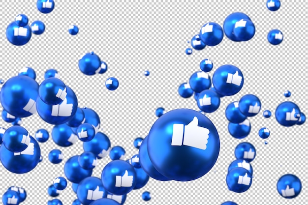 Reacciones de Facebook como emoji 3d render, símbolo de globo de redes sociales con me gusta