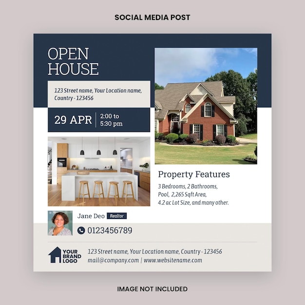 PSD real estate open house social media post-vorlage für die immobilienbranche