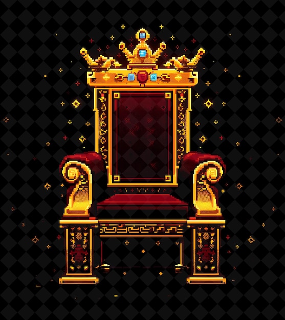 Real Trono 8 Bit Pixel con adornos de oro y terciopelo rojo PNG Colección de diseño único Y2K