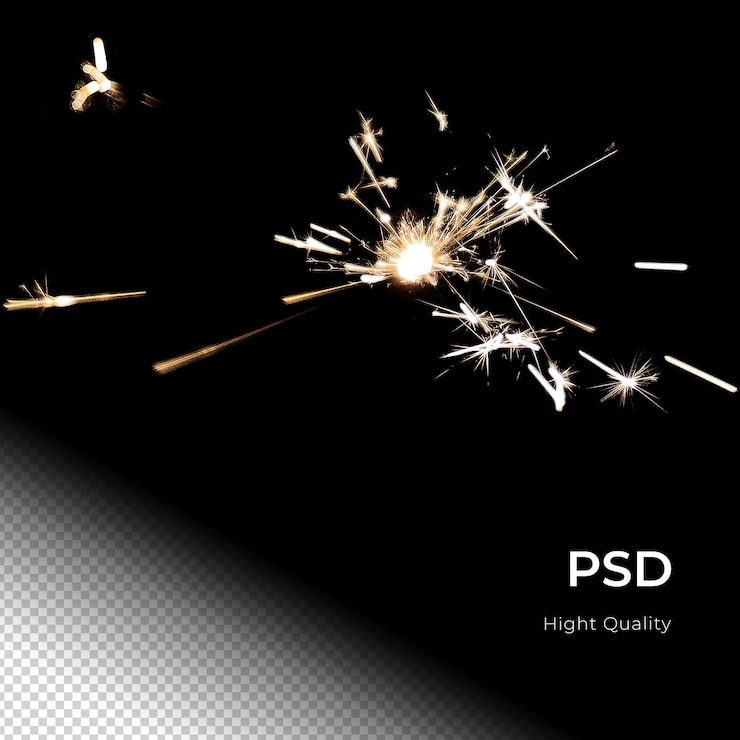 PSD reales fuegos artificiales brillantes y brillantes sobre fondo transparente