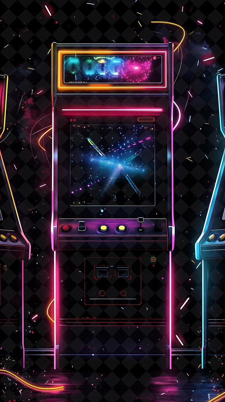 PSD realidad virtual arcade marco arcane con máquina de arcade retro marco de color neón colección y2k