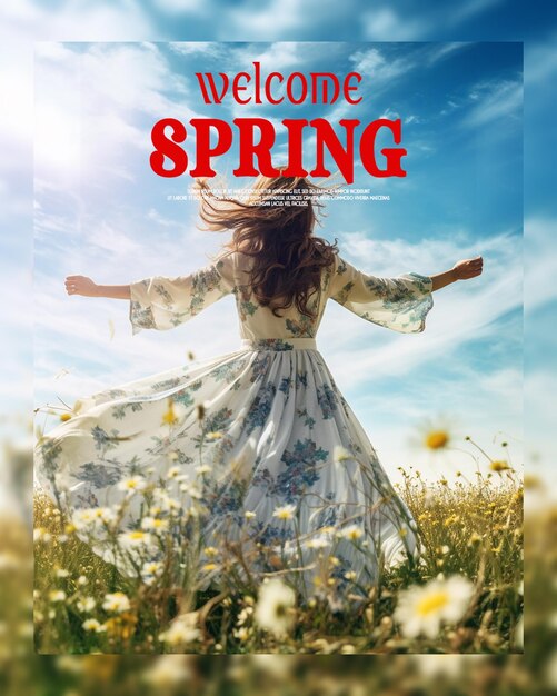 PSD realismo de primavera marco floral bienvenida a la primavera